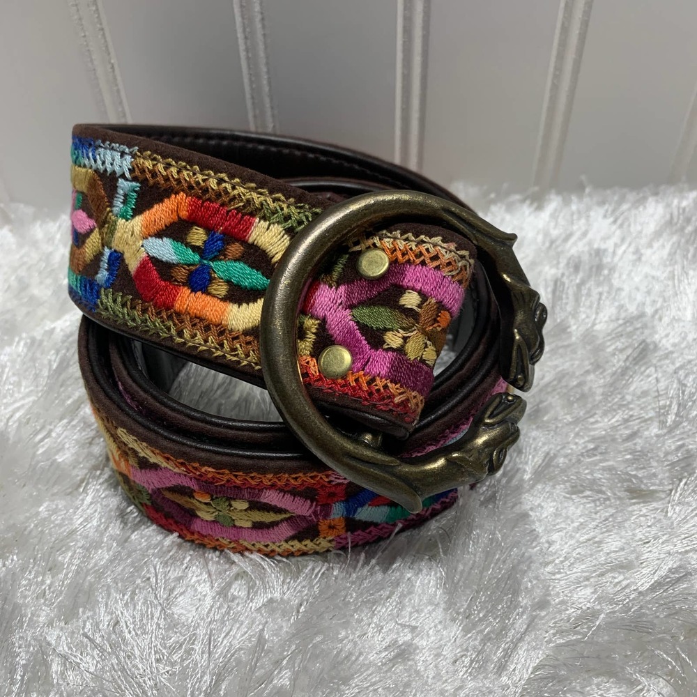 Embroidered Multicolor Women's Leather Belt